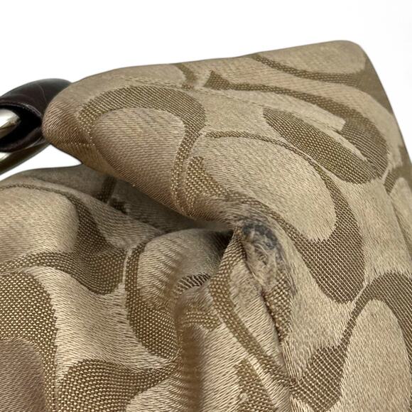COACH F15510 Ashley Signature Sateen Carryall Khaki Gold Mahogany Leather Silver - Picture 13 of 16